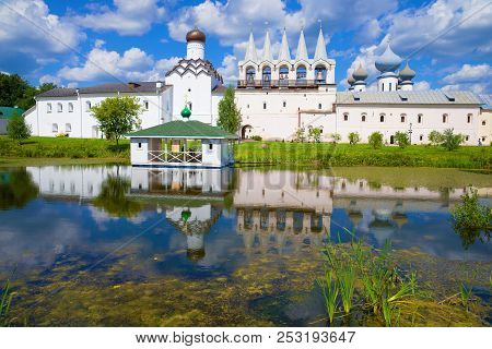 Sunny July Day In The Tikhvinsky Uspensky Monastery. Tikhvin, Russia