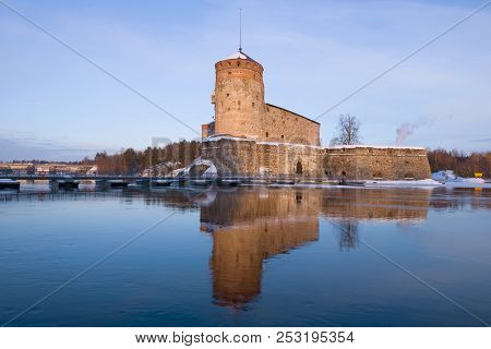 Olavinlinna Fortress In The Evening Of March. Savonlinna, Finland