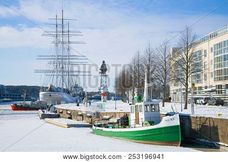 Turku, Finland - February 23, 2018: February Day On The City Embankment