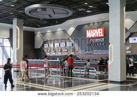 Bangkok, Thailand - August 11, 2018. - Ticket Counter Inside Of The Marvel Experience Thailand.