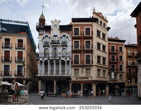 Teruel, Spain - July 21, 2018: Casa El Torico Building Located In The Main Square, Plaza Carlos Cast
