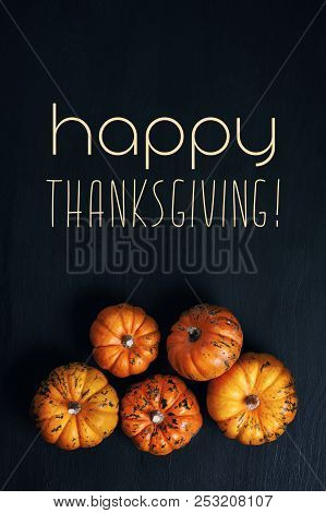 Happy Thanksgiving Greeting Card With The Orange Pumpkins