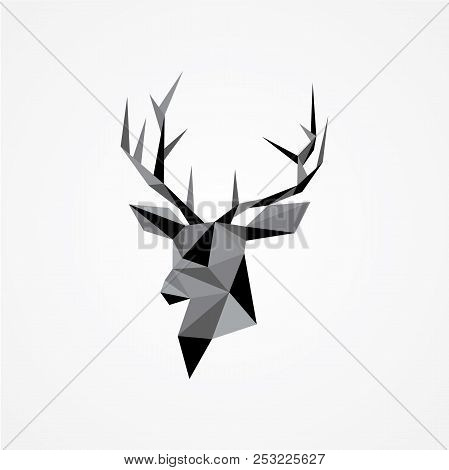 Geometric Vector Of Deer Head With Antlers Isolated On White Background. Polygonal Design Style. Vec