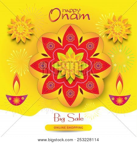 Vector Advertisement And Promotion Background For Happy Onam Festival Of South India Kerala With Fir