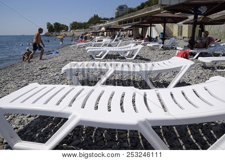 Novorossiysk, Russia - August 06, 2018: Shirokaya Balka Sea Beach Near The City Of Novorossiysk. Inf
