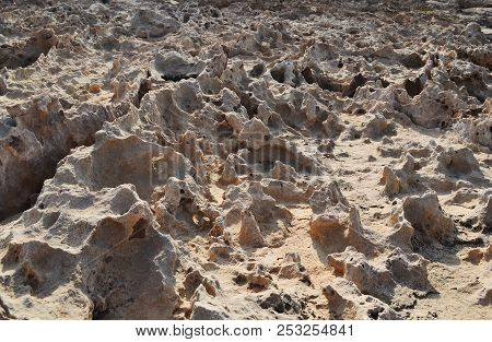 Textur Of Volcanic Rock Surface In Cyprus Look Like Moon Surfase.