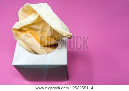 Facial Tissue Cube Box. Peach Colored Tissue Paper.