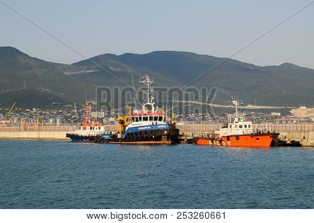 Novorossiysk, Russia - August 06, 2018: A Ship In The Port Of Novorossiysk. Novorossiysk Port.