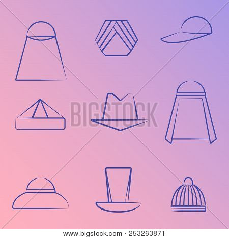 Set Of Different Hats, Line Art Icons.