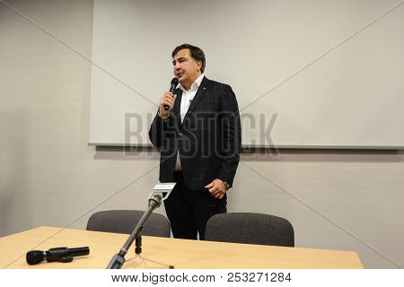 Krakov, Poland - September 2, 2017: Press Conference Of Mikheil Saakashvili In Krakov With Ukrainian