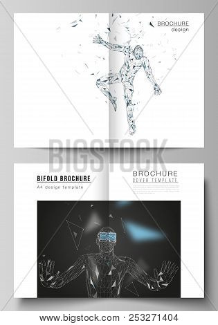 The Vector Layout Of Two A4 Format Cover Mockups Design Templates For Bifold Brochure, Magazine, Fly