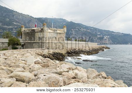 Medieval Citadel At Menton. Now It Is Jean Cocteau Museum. Menton Is A Small Seaside Town On The Fre