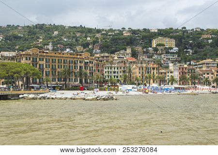 Santa Margherite Ligure, Italy - July 12, 2018: View Of The Shore At Santa Margherita Ligure.
