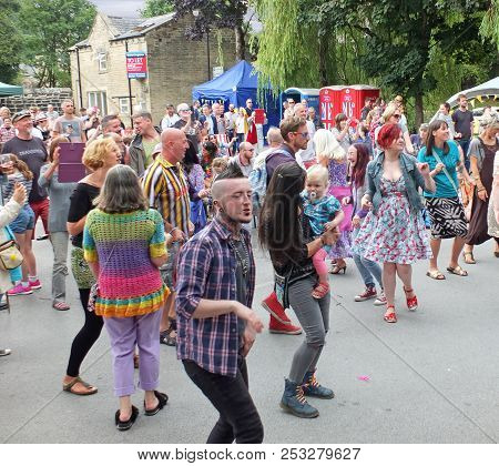 Hebden Bridge, West Yorkshire, England - August 11 2018: People Dancing At The Happy Valley Pride Ev
