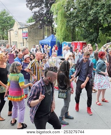 Hebden Bridge, West Yorkshire, England - August 11 2018: People Dancing At The Happy Valley Pride Ev