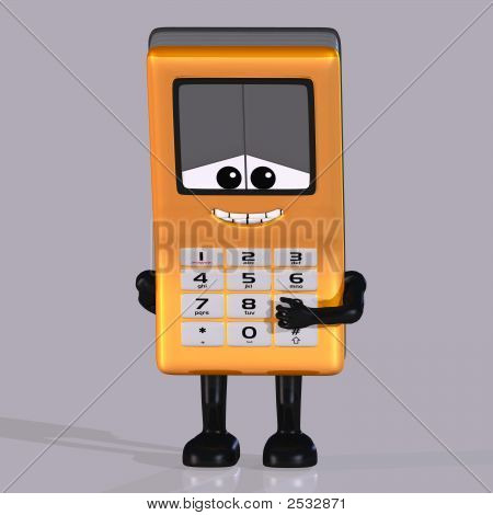 Cartoon Cell Phone With Cute And Funny Emotional Face