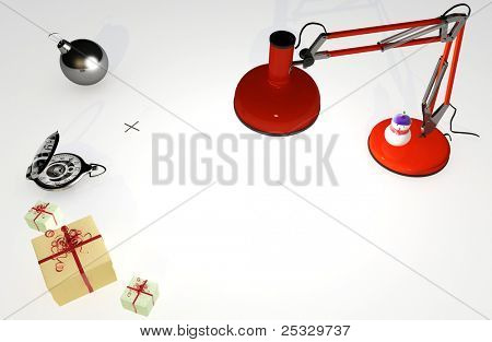 흰색 辟에 램프 및 장식 항목입니다.