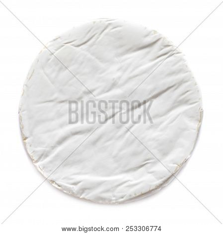 White Soft Brie Cheese. Camembert  Isolated On White Background, Top View.