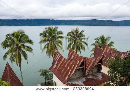 View Of Island Samosir On Lake Toba, Located In The Middle Of The Northern Part Of The Indonesian Is
