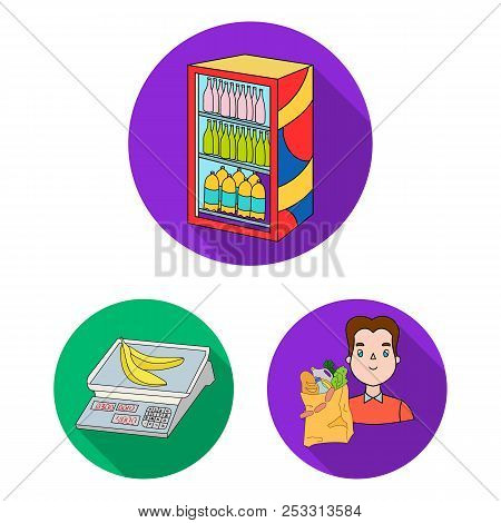 Supermarket And Equipment Flat Icons In Set Collection For Design. Purchase Of Products Vector Symbo