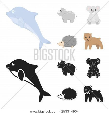 Rhino, Koala, Panther, Hedgehog.animal Set Collection Icons In Cartoon, Black Style Vector Symbol St