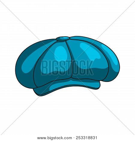 Cap Blue Icon.woman Headdress. Cartoon Vector Illustration With Stroke Isolated On White