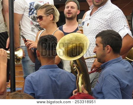Guca, Serbia, August 11, 2018. 57th Trumpet Festival In Guca. Worldwide Known Music Festival In Serb