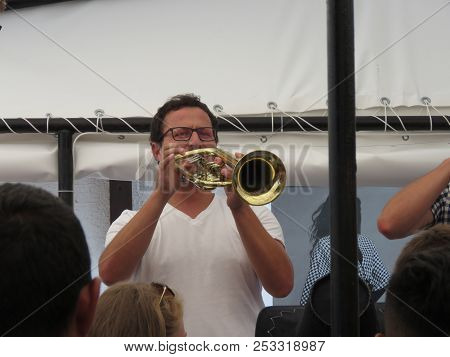 Guca, Serbia, August 11, 2018. 57th Trumpet Festival In Guca. Worldwide Known Music Festival In Serb