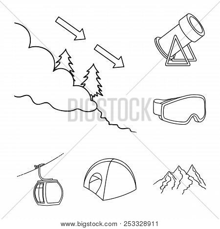 Ski Resort And Equipment Outline Icons In Set Collection For Design. Entertainment And Recreation Ve