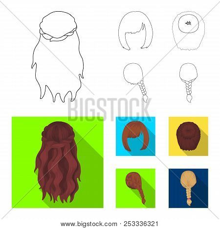 Kara, Red Braid And Other Types Of Hairstyles. Back Hairstyle Set Collection Icons In Outline, Flat 