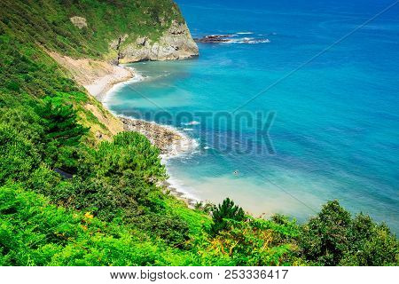 Beautiful Cantabrian Sea Coast And Nature Of Pais Vasco, Spain, Toned