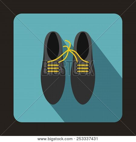 Gray Shoes With Laces Tied Together Icon In Flat Style On A Baby Blue Background