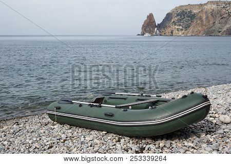 Inflatable Rubber Boat On The Beach.summer Sports Vacation.