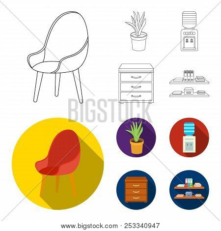 A Red Chair With A Comfortable Back, An Aloe Flower In A Pot, An Apparatus With Clean Water, A Cabin