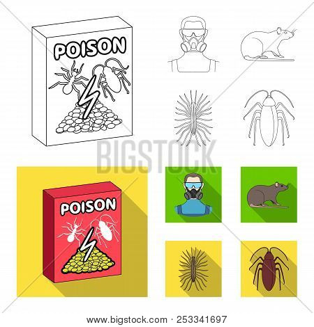 Staff, Packing With Poison And Pests Outline, Flat Icons In Set Collection For Design. Pest Control 