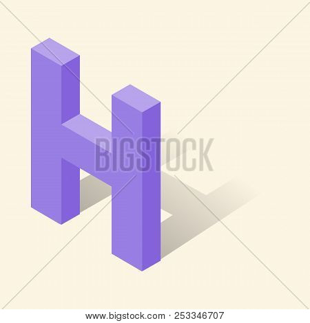 H Letter In Isometric 3d Style With Shadow. Violet H Letter Illustration