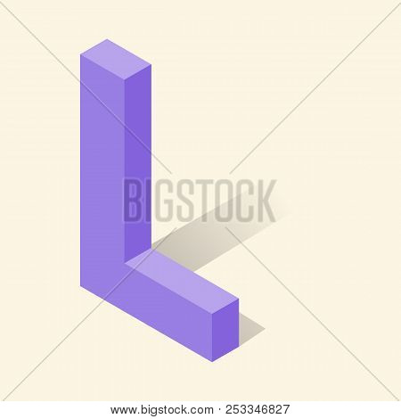 L Letter In Isometric 3d Style With Shadow. Violet L Letter Illustration
