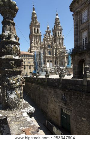 Santiago De Compostela, Spain -june 14, 2018: Santiago De Compostela Cathedral Of Saint James, Spain