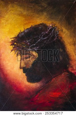 Jesus Christ Icon. Original Oil Painting On Canvas