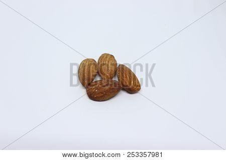 Natural Almond Kernels Are Isolated On White Background.