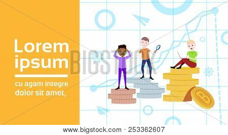 Man On Podium Coins Stack Loser Winner Success Concept Mix Race Character Template For Design Work A