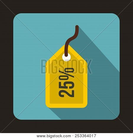 Yellow Price Tag, 25 Percen Icon In Flat Style On A Baby Blue Background