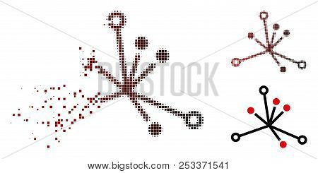 Vector World Boom Icon In Sparkle, Dotted Halftone And Undamaged Entire Variants. Disappearing Effec