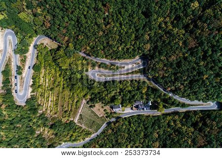 Winding Road Serpentine From A High Mountain Pass In The Mosel Village Brodenbach Germany Aerial Vie