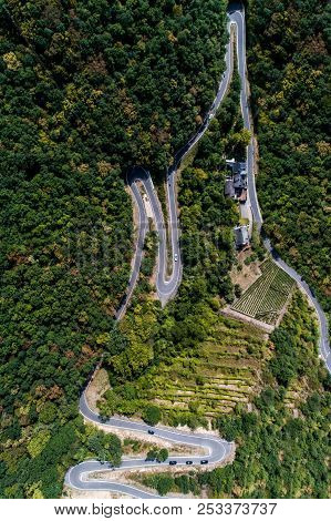 Winding Road Serpentine From A High Mountain Pass In The Mosel Village Brodenbach Germany Aerial Vie
