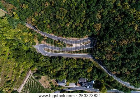 Winding Road Serpentine From A High Mountain Pass In The Mosel Village Brodenbach Germany Aerial Vie