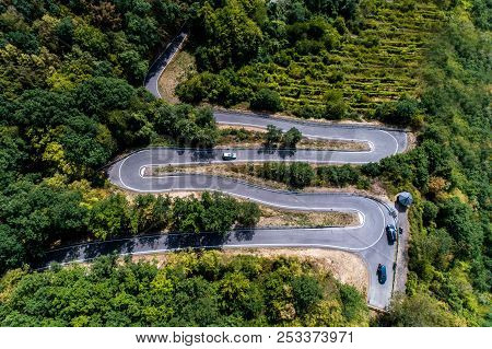 Winding Road Serpentine From A High Mountain Pass In The Mosel Village Brodenbach Germany Aerial Vie