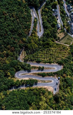 Winding Road Serpentine From A High Mountain Pass In The Mosel Village Brodenbach Germany Aerial Vie