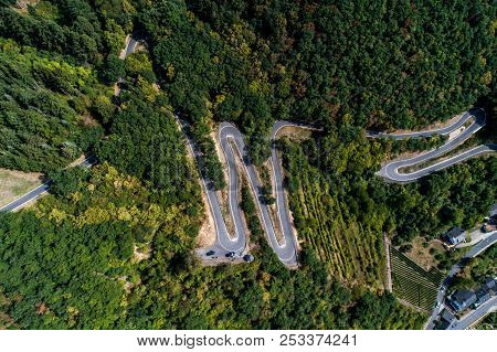 Winding Road Serpentine From A High Mountain Pass In The Mosel Village Brodenbach Germany Aerial Vie