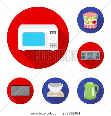 Types Of Household Appliances Flat Icons In Set Collection For Design.kitchen Equipment Vector Symbo